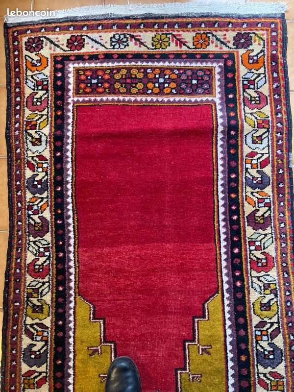 Tapis Turc Vintage Fait Main 1970 - Laine Beige - Dimensions 1.9x3.84 (2x4)