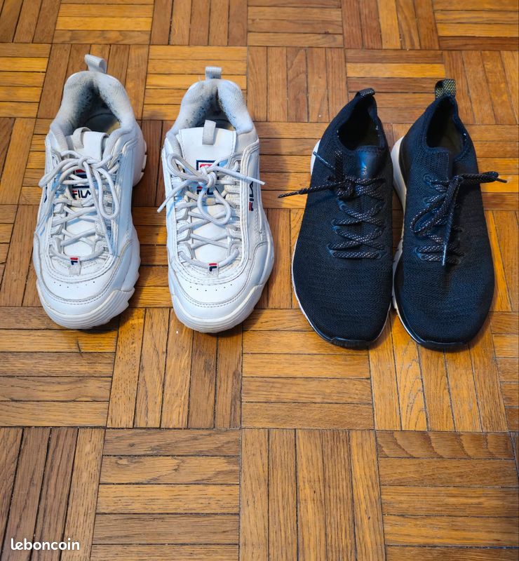 Lot de paires de Baskets : FILA disruptor blanches & Baskets Reebok noires (image 1)