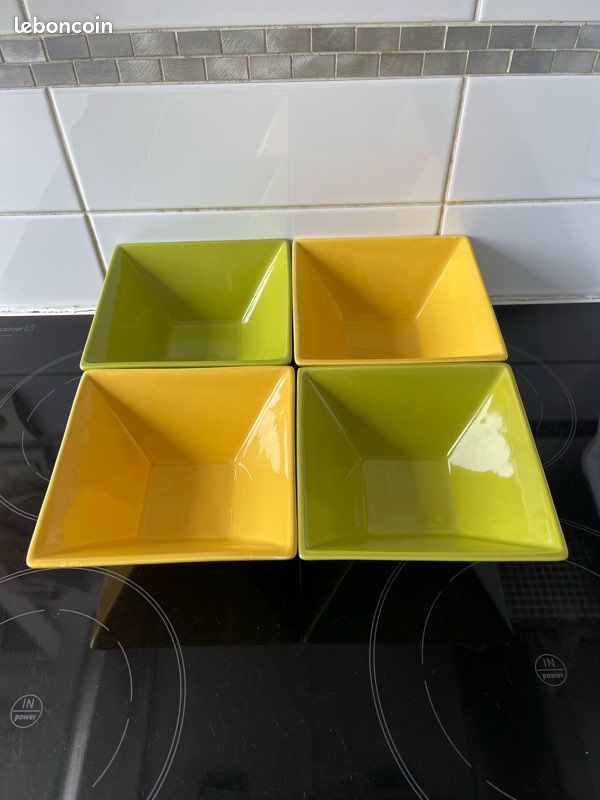 Bols carrés jaunes et verts 15 cm x 4 (image 1)