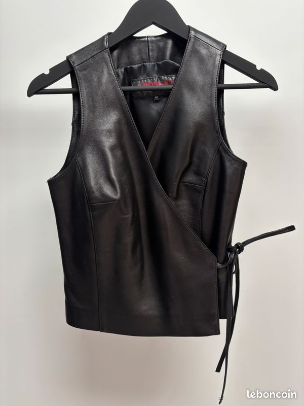 Petit gilet noir en cuir, Giorgio (image 1)