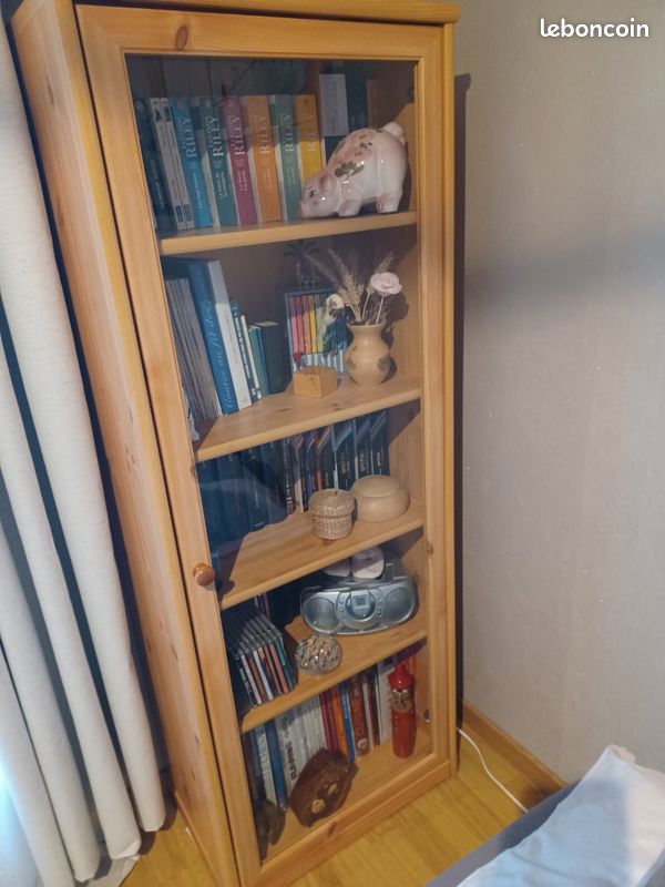 Lot de 2 ponts têtes de lit avec rangement et vitrine en bois (image 2)