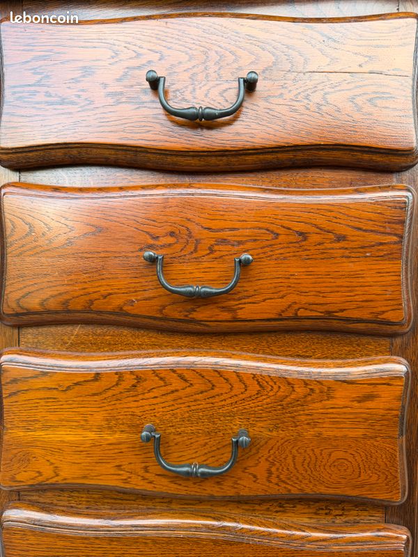 Chiffonnier / Semainier 5 tiroirs style Louis XV en chêne – Très bon état (image 2)
