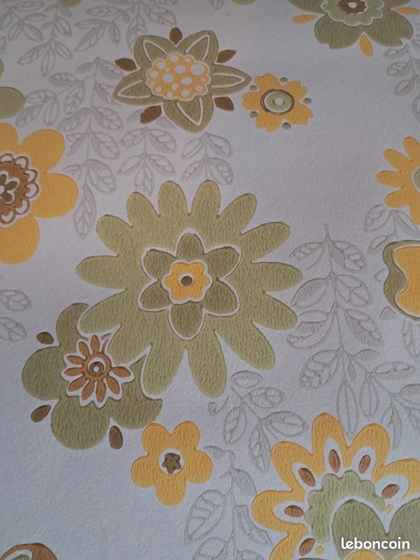 Rouleau de papier peint fleuri vintage 70's neuf sous blister (image 8)