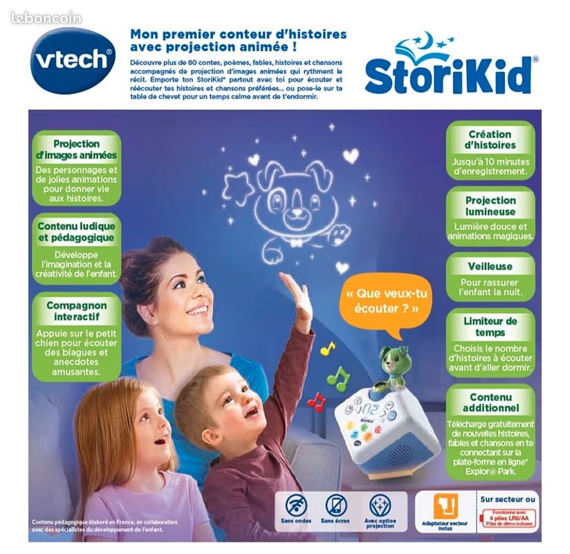 VTech - StoriKid Vert, Conteur d'Histoires Interactif, Boîte à Histoires et Chansons, Projection Lumineuse et animée (image 3)