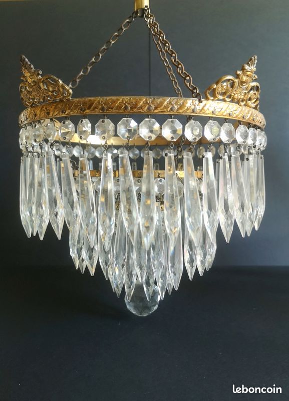 Lustre ancien laiton et pampilles – fin XIXe / début XXe – style Napoléon III (image 3)