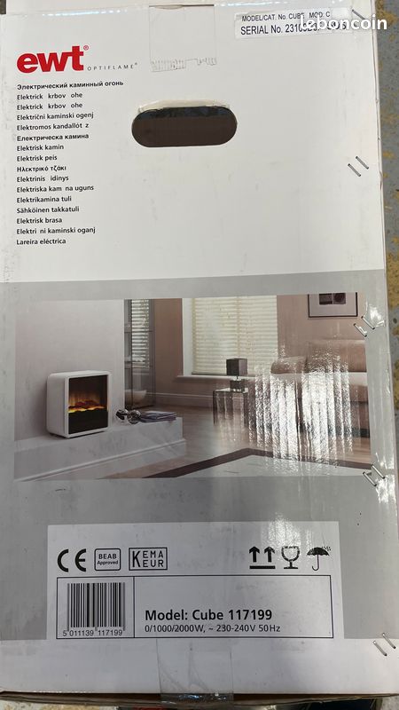 Cheminée électrique décor + chauffage EWT Optiflame CUBE 117199 (image 9)