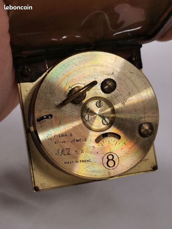 Réveil mécanique de Voyage , vintage JAZ de LUXE 11 jewels 8 jours Cuir marron (image 5)