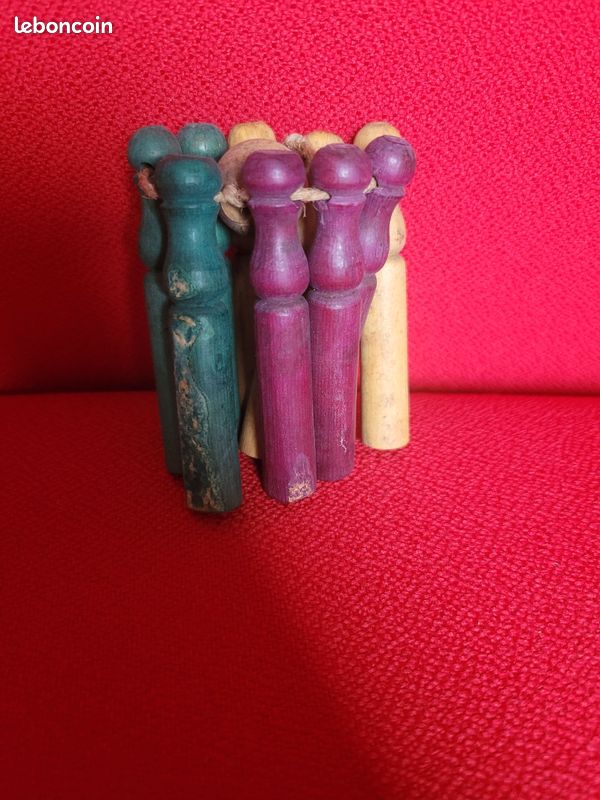 Jeu de 9 quilles anciennes en bois 6,5cm – Avec boule d'origine (image 2)