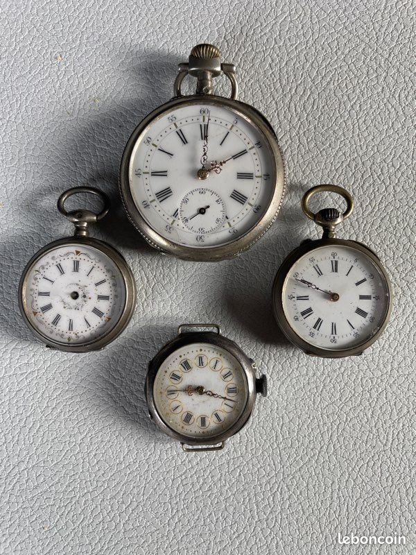Lot De 4 Boîtiers De Montres Gousset Anciennes - Différents Numéros Et Poinçons, Pour Restauration