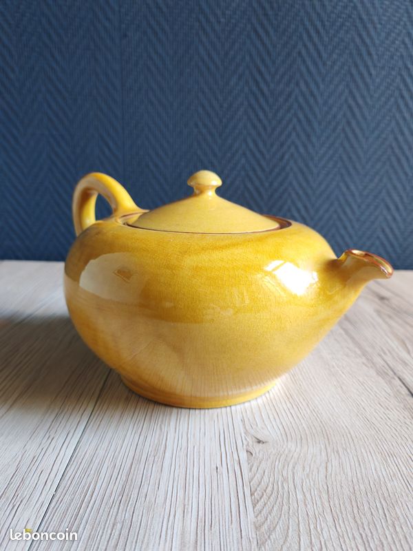 Théière Moutarde Vintage en Céramique Émaillée | Petite Théière Jaune Craquelée Style Campagne Arcopal Digoin | Déco Cuisine Rétro (image 5)