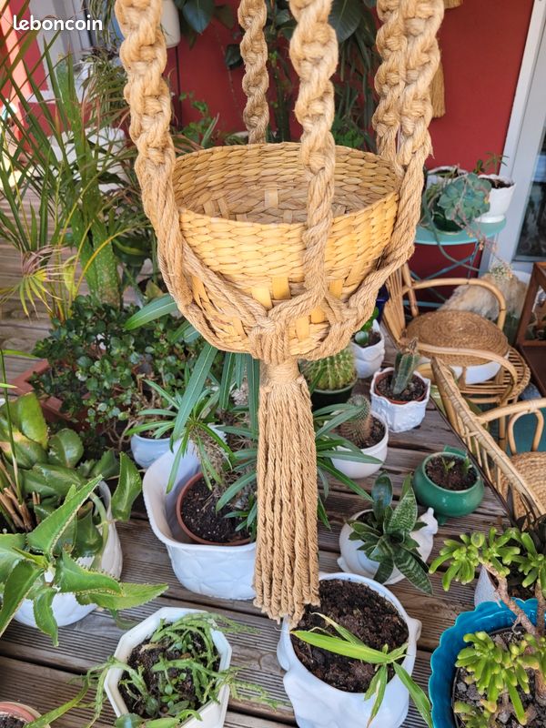 Lot De 4 Anciens Cintres Macramé Pots - Décoration Vintage Maison