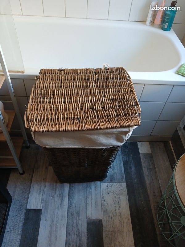 Panier à linge en osier en lin et coton naturel (image 1)