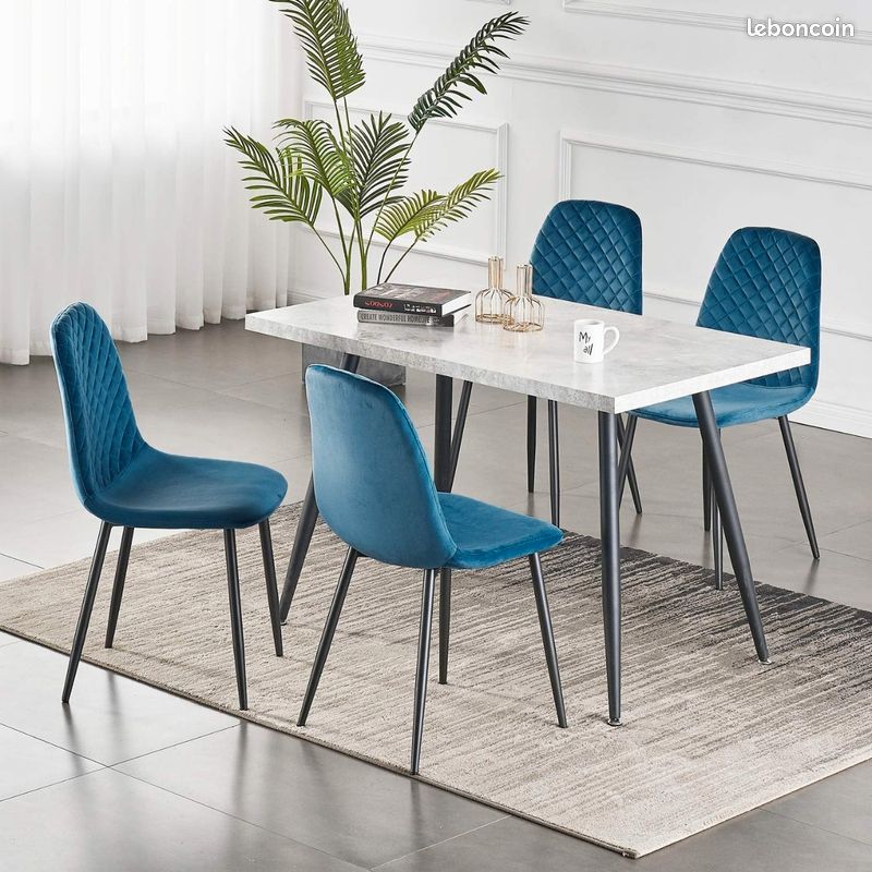 2 Chaises De Salle à Manger Rembourrées En Velours Bleu - Cadre Métal, Design Moderne, 120 Kg Max