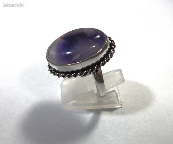Bague ancienne en argent sterling 925 véritable plaqué améthyste coupe