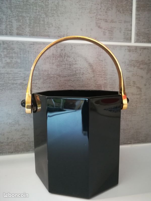 Seau a glace vintage en verre noir et dore (image 2)