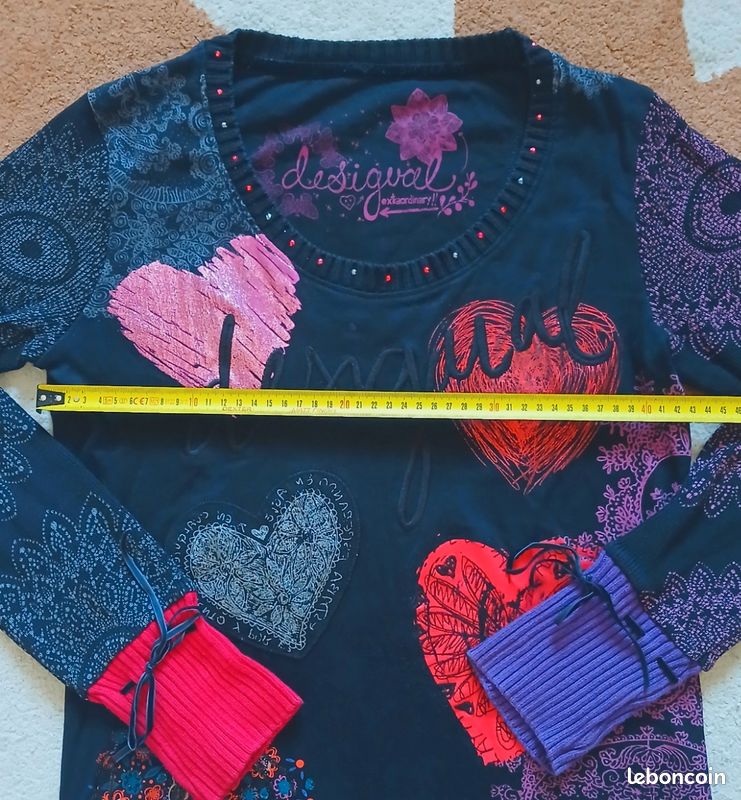 Haut manches longues Desigual - Motifs Cœurs & Mandalas | Taille M (image 4)