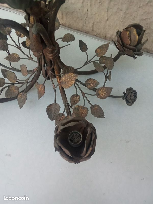 Lustre Rose Feuilles Art Nouveau Bronze (image 5)