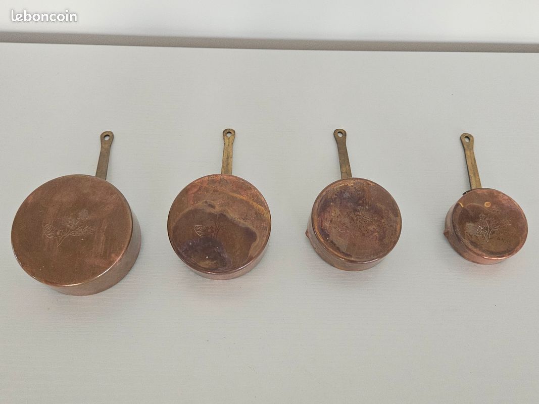Lot de 4 poêlons poêles miniatures casseroles 100% cuivre diam 930mm 830mm 730mm 630mm - Livraison 24h - cup (image 1)