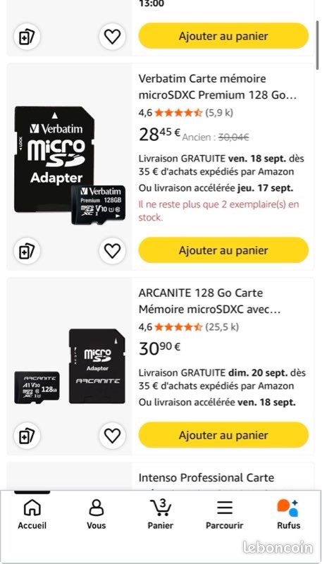 Lot de 3 carte micro SD 128gb (image 2)