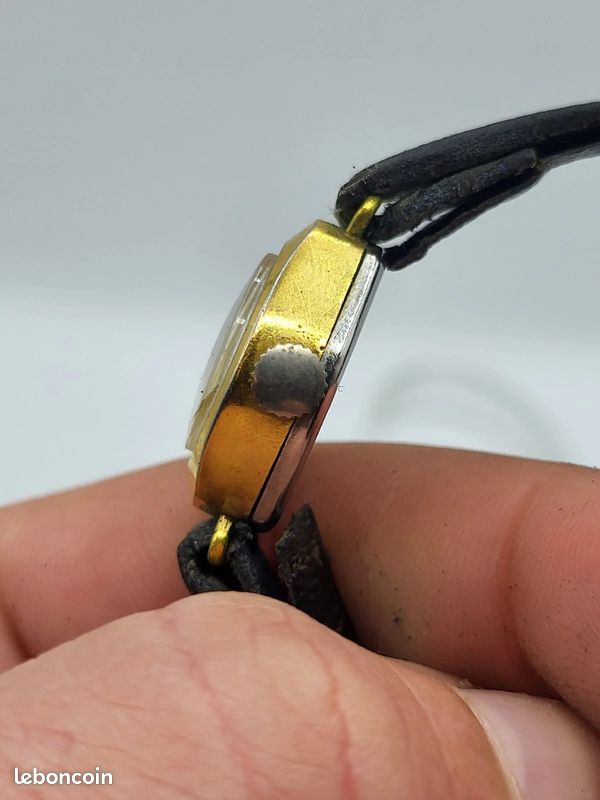 XB – Montre Vintage Herma Femme Plaqué Or Bracelet Cuir Fonctionnelle (image 6)
