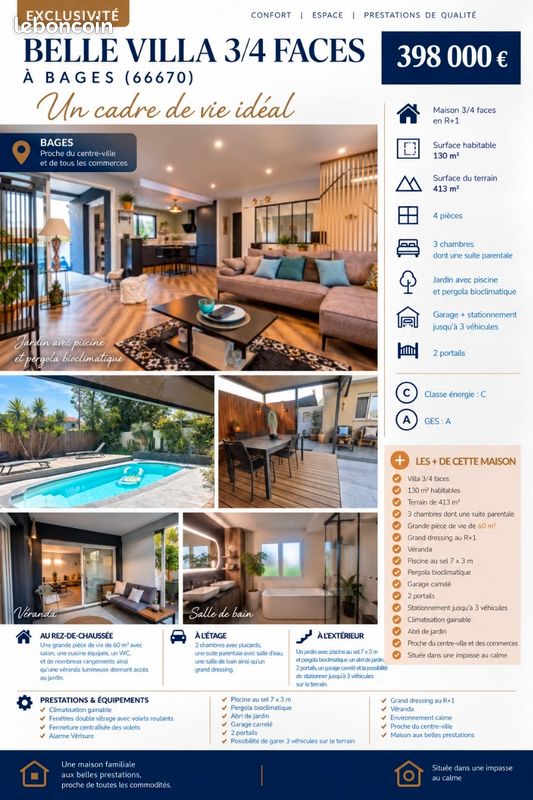 Maison 4 pièces 130 m² · à Bages · 130 m² · 398 000 €