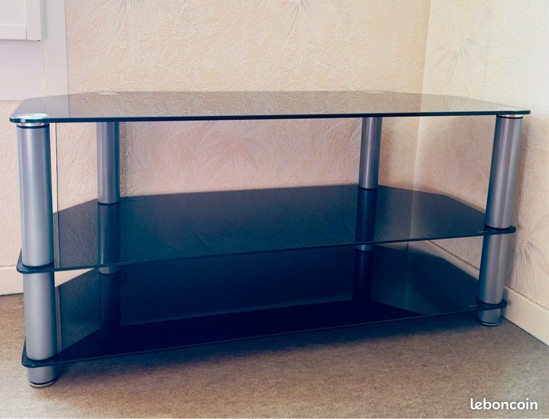 Meuble TV en verre trempé noir (image 2)