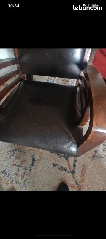 Fauteuil cuir et bois (image 5)