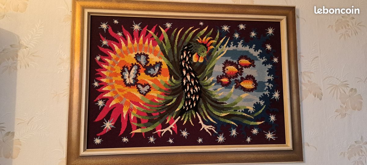 Grande Tapisserie Murale Vintage Paons - Coton Velours Made In Turquie 54x36 Pouces