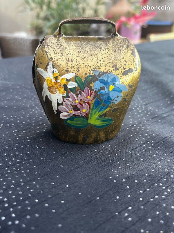 Tirette Cloche Murale Vintage Corona - Tapisserie Fleurie Bleue - Décor Française