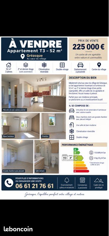 Appartement 3 pièces 52 m² · à Gréasque · 52 m² · 225 000 €