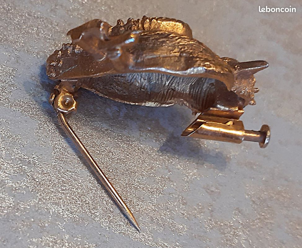 Broche Vintage Poisson Combattant - Métal Argenté - Années 50 - Parfait état - Bijou Ancien Sans Marque