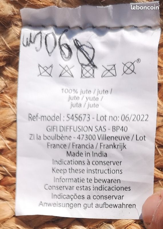 Tapis 100% jute, diamètre 90cm (image 2)