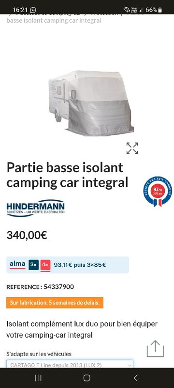Volet isolation camping car Integraux