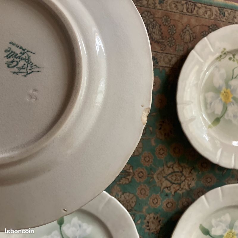 Lot grandes assiettes Luneville KG Art nouveau ancien fleur clématite jaune (image 17)