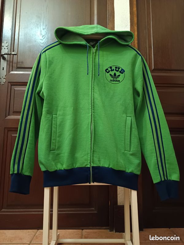 Veste Coupe-vent Adidas Originals Vintage à Capuche - Taille Medium - Couleur Vert Et Blanc - Occasion Très Bon état