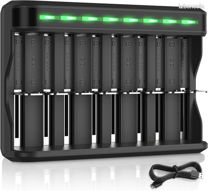 FISHTEC Chargeur Universel de Piles C/D/AA/AAA/6LR61 NiCd NiMh