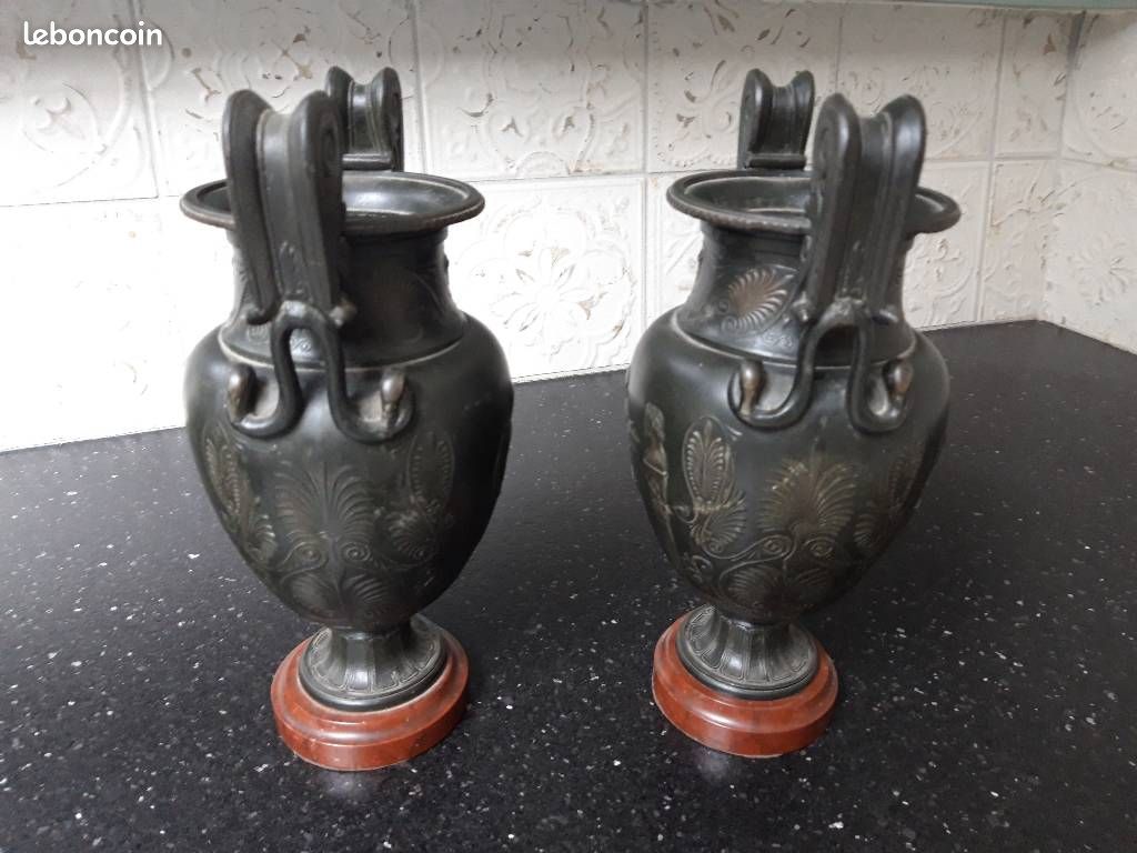 Vases anciens amphores _ grec _ romain _ Cassolettes _ Régule ou « faux bronze » _ XIXème siècle _ Vintage (image 7)