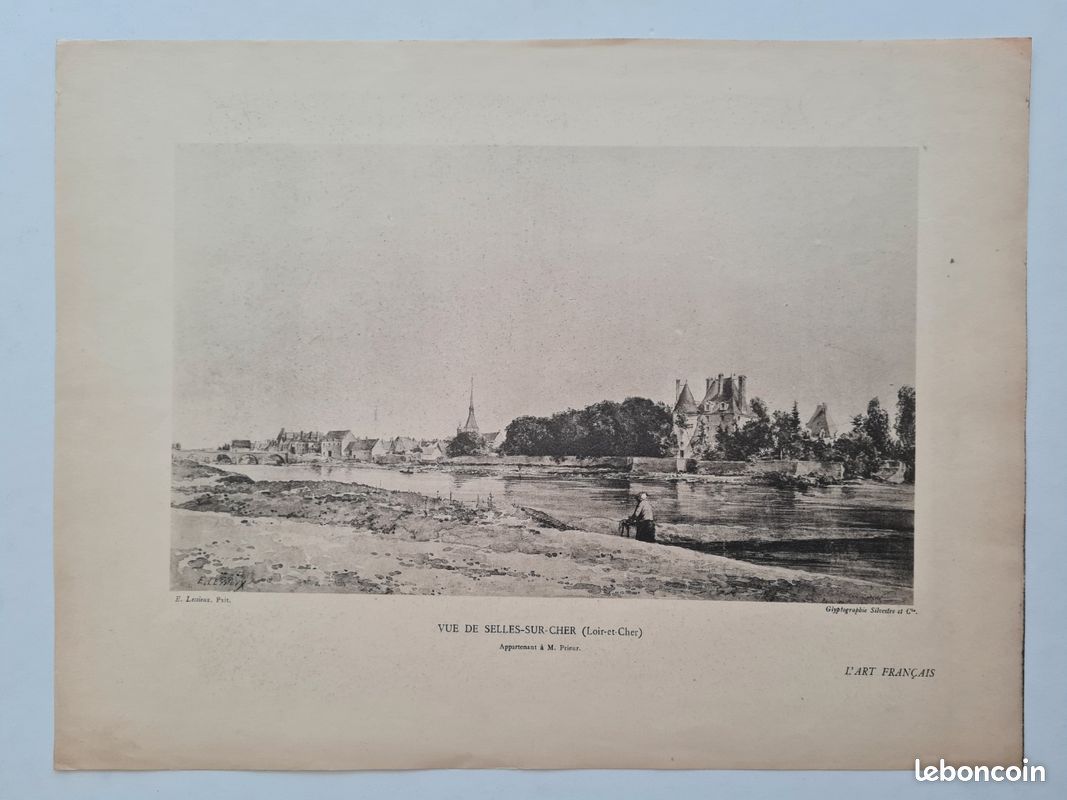 (1887-1892) Gravure "Vue de Selles-sur-Cher" - Eugène Lessieux (image 1)