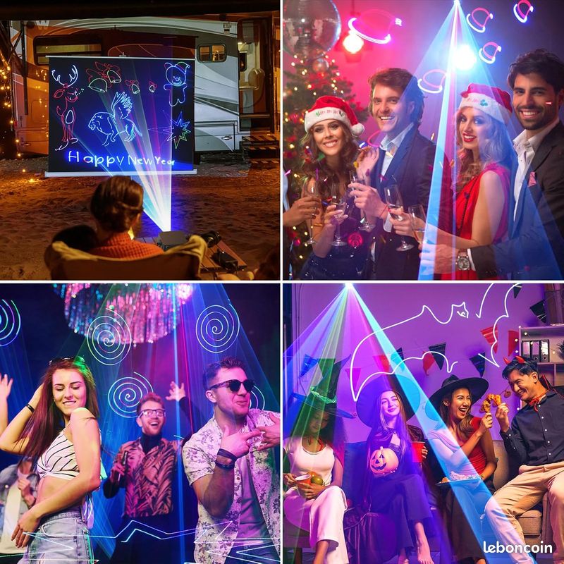 NEUF - DiscoLicht PartyLicht avec Bluetooth-App, 3D DIY Animation Disco Lumière avec Batterie 5200 mA, Animation DJ Party Lumières avec Télécommande et DMX 512, pour Party Bar Halloween Noël (image 4)