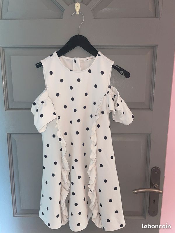Robe enfant blanc à pois noir Vêtements