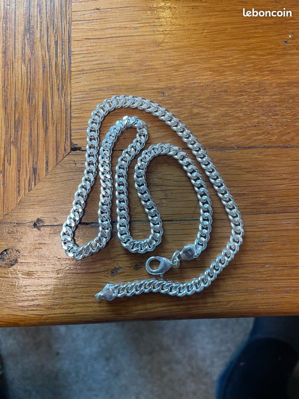 Collier homme argent massif maille marine 6 mm – 45 à 60 cm (25-30 g