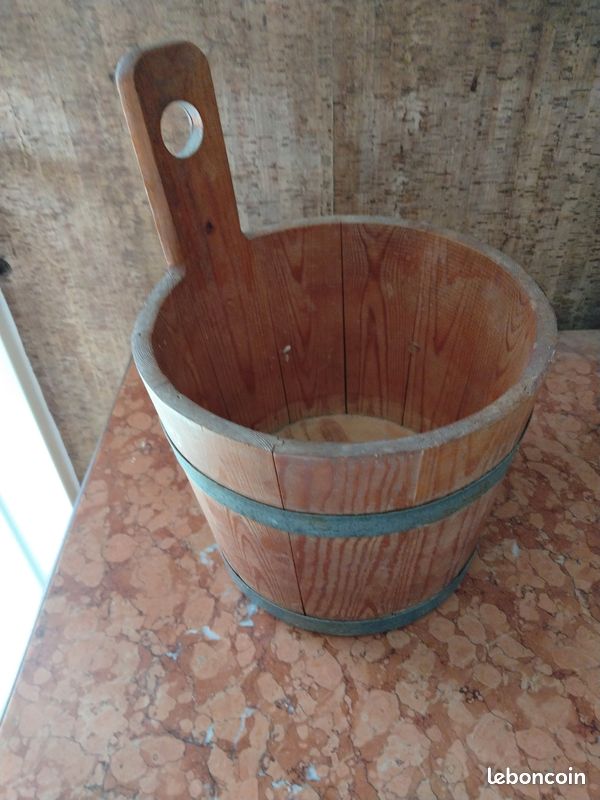 Grand seau en bois avec poignée en corde 5 l