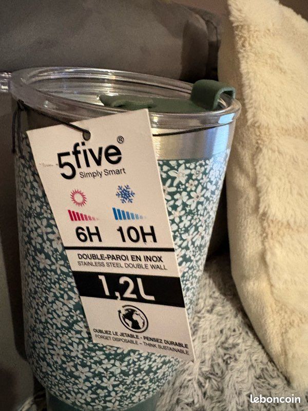 Mug Isotherme 5five Simply Smart 1,2L - Grand Mug Thermique Bleu - 1,2 Litres
