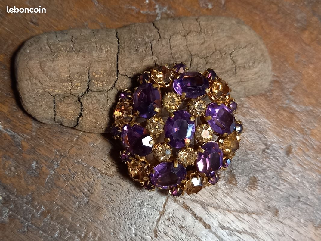 Broche Strass Mauve et Or VINTAGE (image 2)