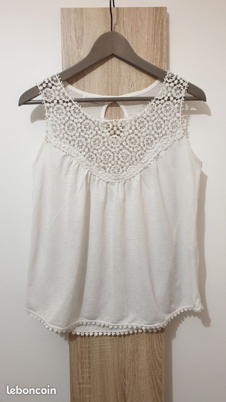 T-shirt haut brodé blanc (image 1)