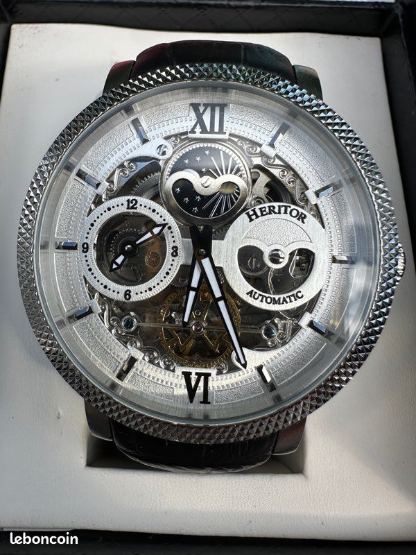 Montre heritor automatique,bracelet cuir noir (image 1)
