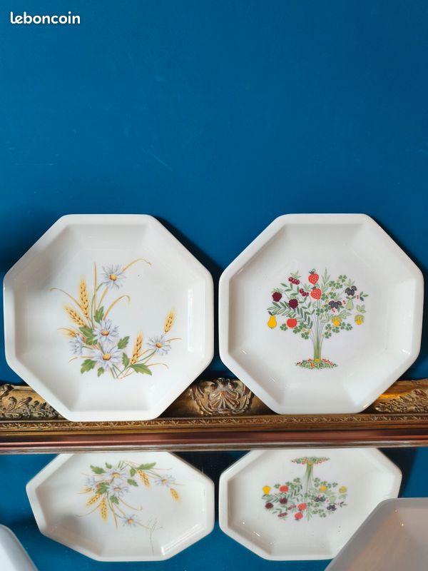 Service De Table Vintage Ceramica Olympia - Assiettes Roses Motif Années 70 - Neuf