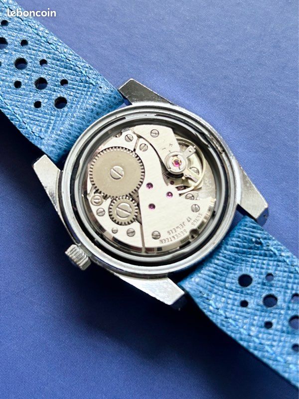 Montre Mécanique Suisse ATLANTIC - Cadran Noir, Boîtier Acier, Bracelet Cuir - Révisée En 2020 - Occasion
