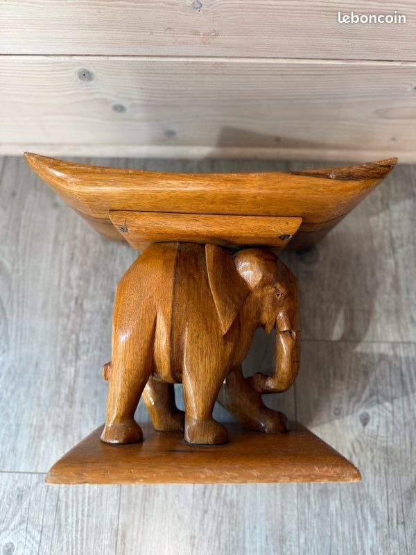 Tabouret vintage éléphant Teck 1950s déco africain (image 9)