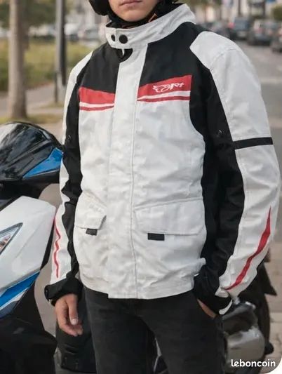 Blouson Veste Moto Homme - Textile Aquatex - Imperméable avec Armure jaune, blanc/rouge (image 1)